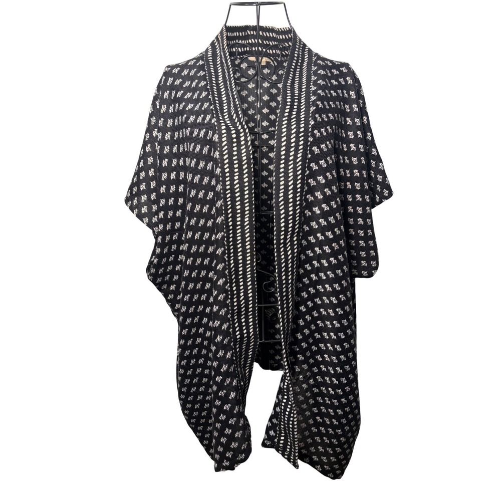 LOFT Black White Geometric Open Front Kimono Cardigan Wrap ML